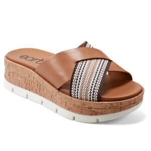 EARTH SHOES WOMENS 8.5 FINALE CASUAL SLIP-ON WEDGE PLATFORM SANDAL COGNAC BROWN